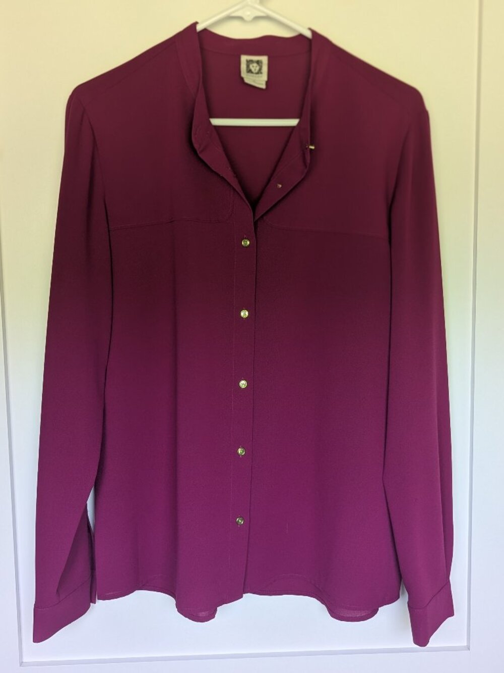 Anne Klein Plum Blouse Size Large | Sheer Lightweight Button Front